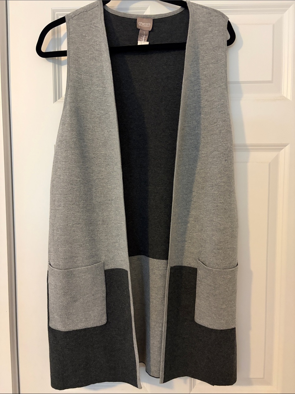 Chico's Two-Tone Gray Open-Front Sleeveless Cardigan Vest